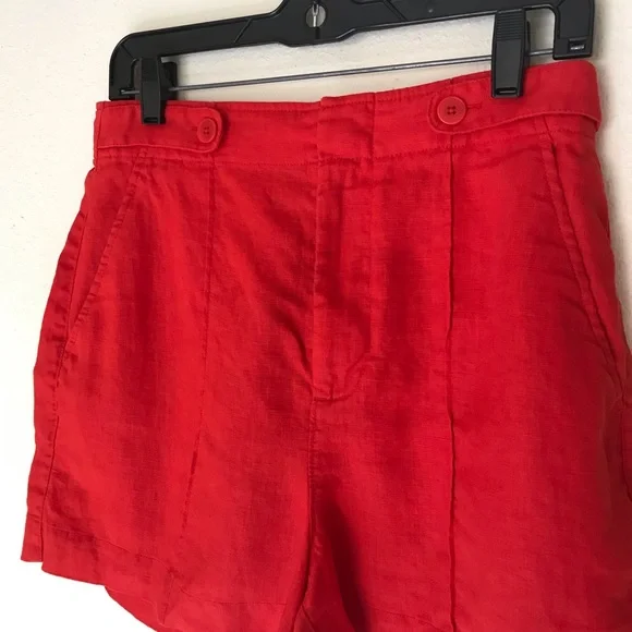 Madewell Clean Button-Tab Shorts in 100% Linen in Rouge - 4 - Picture 3 of 11